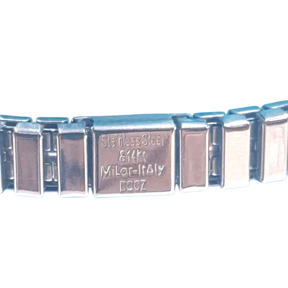 Vintage Milor Italy 14K and Stainless Steel Stretch Bracelet With CZ 7"-8" - Picture 3 of 6